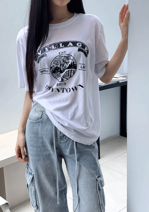 타운 오버핏 반팔 티셔츠